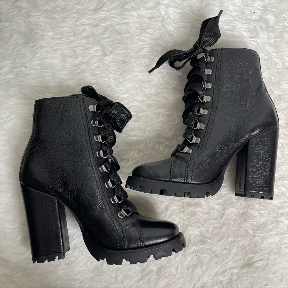 SCHUTZ Black Lace-Up Heeled Boots
